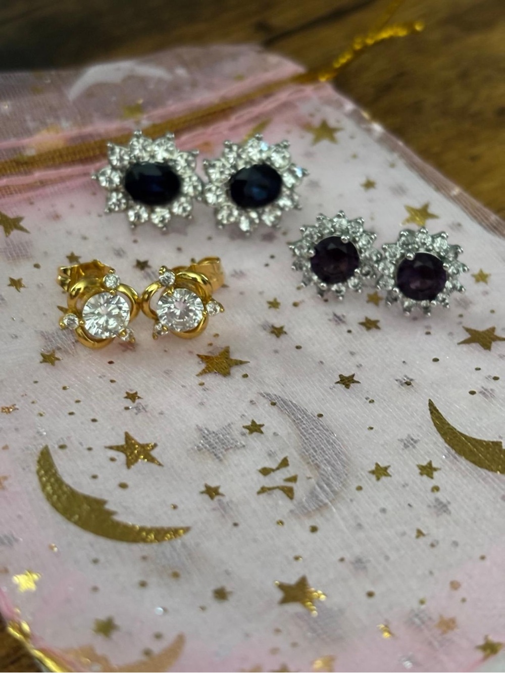 Assorted Women’s Stud Earrings Set - Gold and Dark Blue/Silver Stones